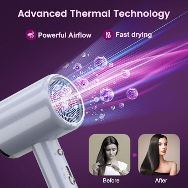 Hair Dryer Professional Ionic Blow Dryer Fast Drying for Women Men Kids, Hair Dryer Lightweight Portable Travel Hairdryer Styling Tools & Appliances with Styling Nozzle Reducing Fr