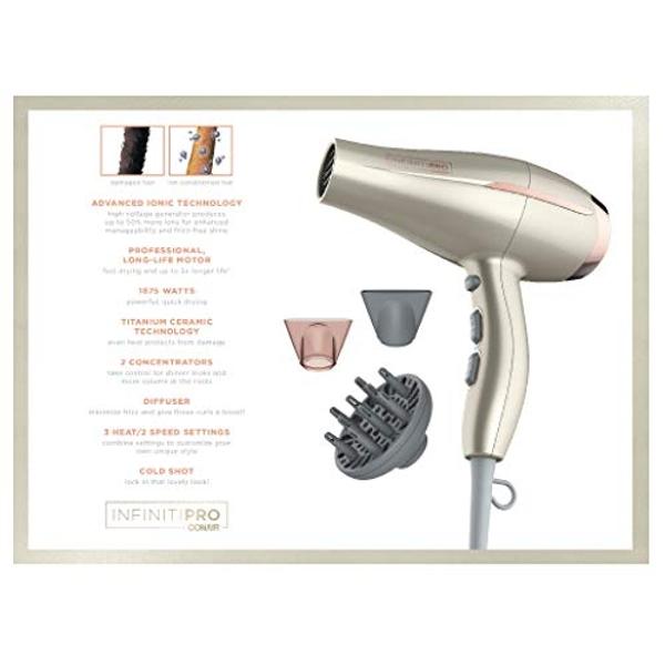 INFINITIPRO BY CONAIR Frizz Free Pro Hair Dryer ~ 2x the Shine - 3x the Frizz Control, Rose Gold