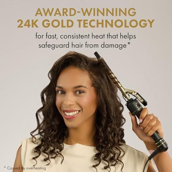 HOT TOOLS New and Improved 24K Gold Professional 1/2" Extended Barrel Curling Iron with Clamp for Super Tight Curls | 24K Gold Technology for Long-Lasting Results & Longer Barrel f