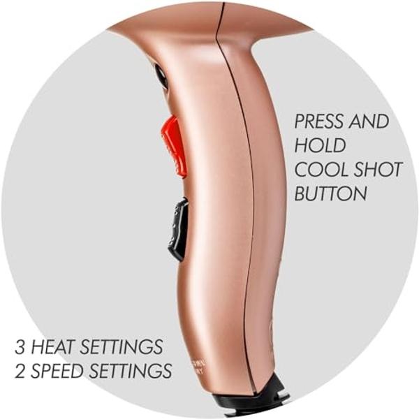 Sam Villa Lightweight & Quiet Ionic Professional Hair Dryer With Variable Speed & Temperature, Rose Gold