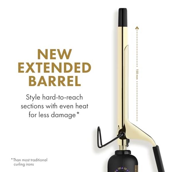 HOT TOOLS New and Improved 24K Gold Professional 1/2" Extended Barrel Curling Iron with Clamp for Super Tight Curls | 24K Gold Technology for Long-Lasting Results & Longer Barrel f