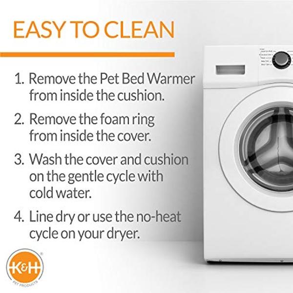 K&H Pet Products Thermo-Kitty Bed Heated Cat Beds for Large Indoor Cats & Dogs, Calming Warming Pillow Pet Bed, Machine Washable, Removable Heater, Safety Listed - Large 20" Round 