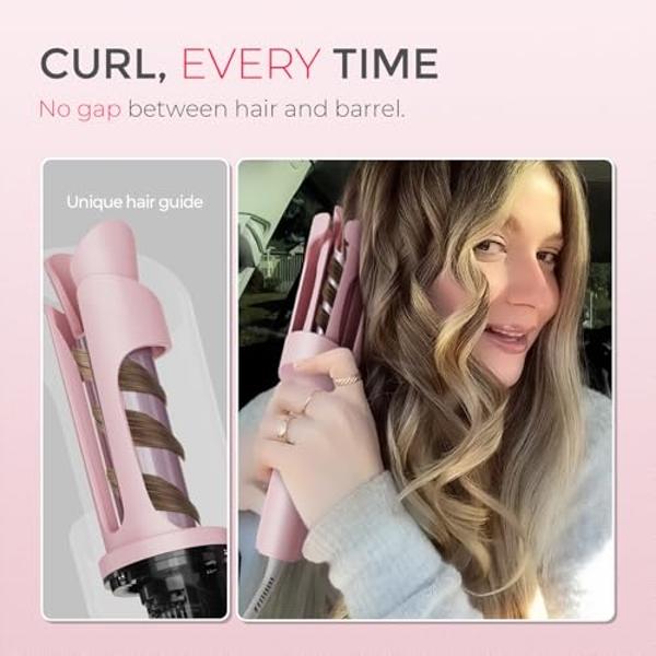 TYMO Automatic Rotating Curling Iron - TYMO CURLPRO Beach Waves Curling Wand, Portable Hair Curler, 500 Million Ionic, Dual Voltage & Lightweight for Travel, Ceramic Coating, 1 Inc