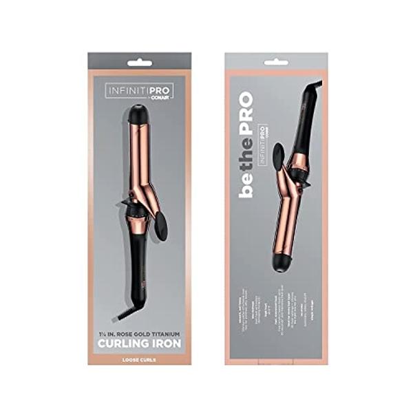 INFINITIPRO BY CONAIR Rose Gold Titanium 1 1/4-Inch Curling Iron, 1 ¼ inch barrel produces loose curls – for use on medium and long hair