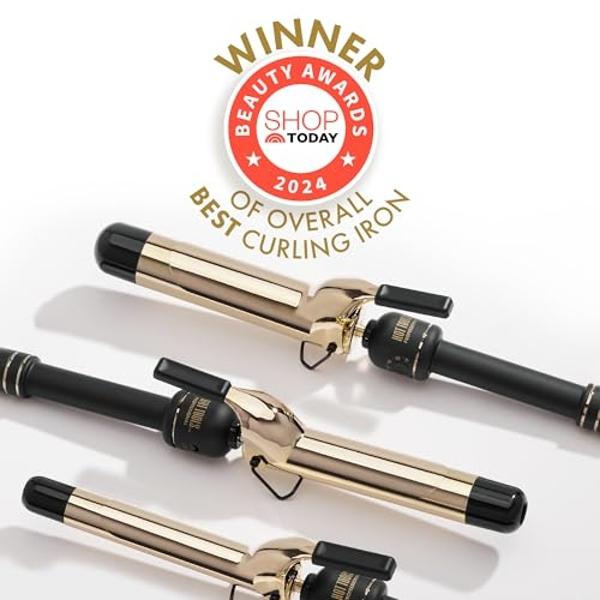 HOT TOOLS New and Improved 24K Gold Professional 1" Extended Barrel Curling Iron with Clamp for Bouncy Curls | 24K Gold Technology for Long-Lasting Results & Longer Barrel for Easy