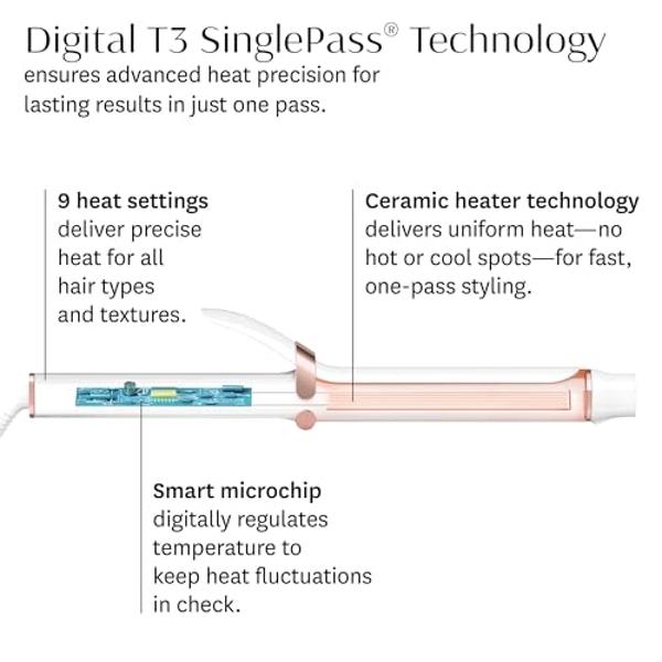 T3 SinglePass Curl X Extra-Long Barrel 1" Curling Iron with 9 Heat Settings and Ceramic Barrel for Fast Styling and Lasting Results on All Hair Types