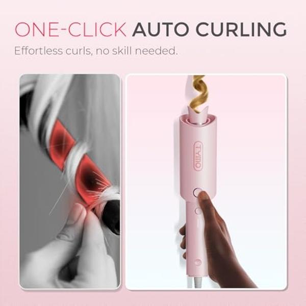 TYMO Automatic Rotating Curling Iron - TYMO CURLPRO Beach Waves Curling Wand, Portable Hair Curler, 500 Million Ionic, Dual Voltage & Lightweight for Travel, Ceramic Coating, 1 Inc