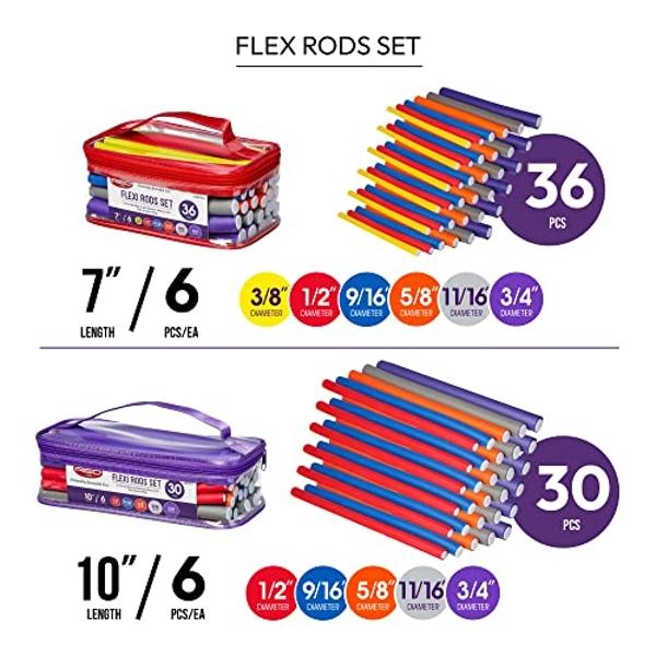 Red by Kiss 36PCS Flexi Rods, Flexible Curling Rods, Twist Foam Hair Rollers, No Heat Hair Curlers 7" Sets
