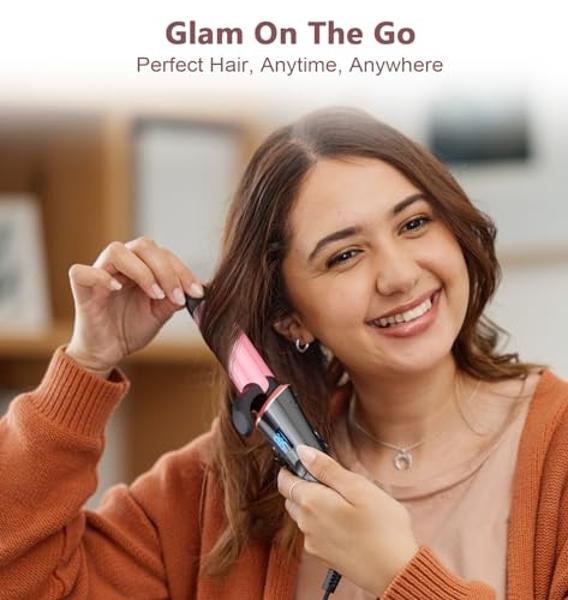 CIVEYA 1 Inch Travel Curling Iron, Temp Control Mini Hair Curler with Dual Voltage, 5 Adjustable Temperatures, Strong Clip, Auto Shut-off, Swivel Cord, Pink