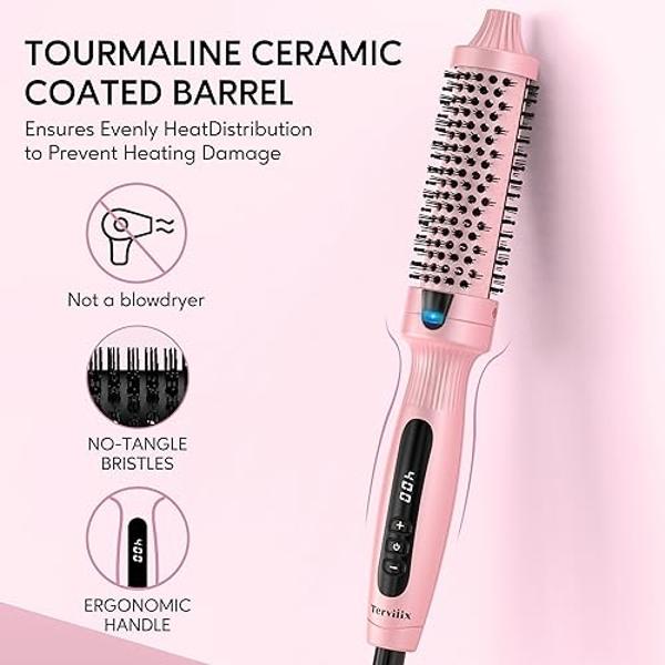 Terviiix 1.25 Inch Thermal Brush Curling Iron, Ceramic 1 1/4 Inch Double MCH Tourmaline Ionic Hair Curler, Digital Display 9 Temperatures Curling Wand Dual Voltage for Traveling