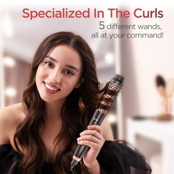 5 in 1 Curling Iron Curling Wand, Curling Iron Set with A Thermal Brush, A 3-Barrel Hair Crimper Iron, 3 Ceramic Curling Irons (0.35 "-1.25"), 2 Temps 30S Fast Heat Hair Curler Wav