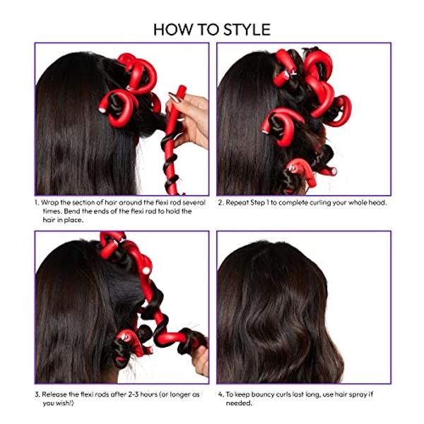 Red by Kiss 36PCS Flexi Rods, Flexible Curling Rods, Twist Foam Hair Rollers, No Heat Hair Curlers 7" Sets