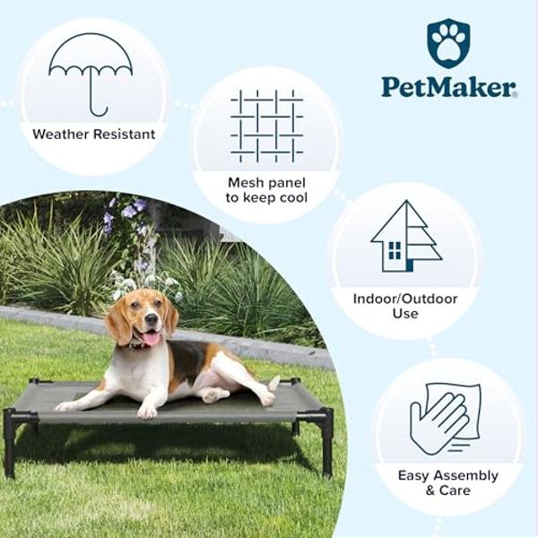 Elevated Dog Bed - 30x24-Inch Portable Pet Bed with Non-Slip Feet - Indoor/Outdoor Dog Bed or Puppy Cot for Pets up to 50lbs by PETMAKER (Gray)