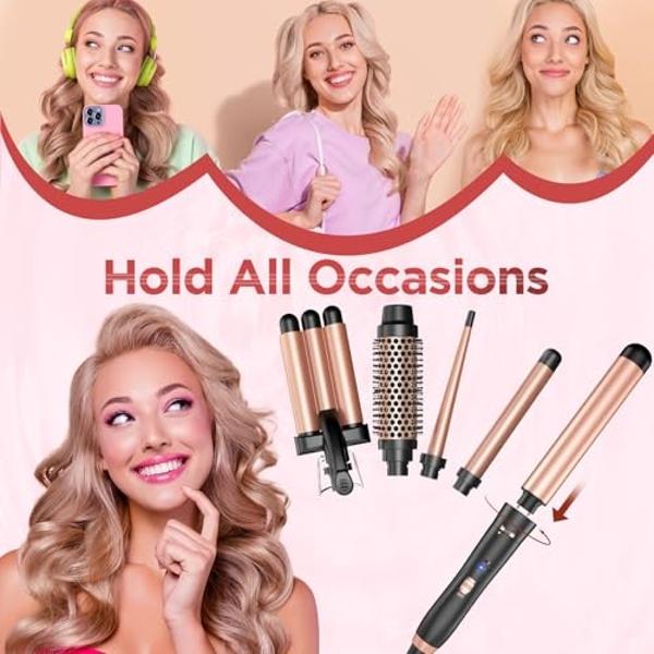 5 in 1 Curling Iron Curling Wand, Curling Iron Set with A Thermal Brush, A 3-Barrel Hair Crimper Iron, 3 Ceramic Curling Irons (0.35 "-1.25"), 2 Temps 30S Fast Heat Hair Curler Wav