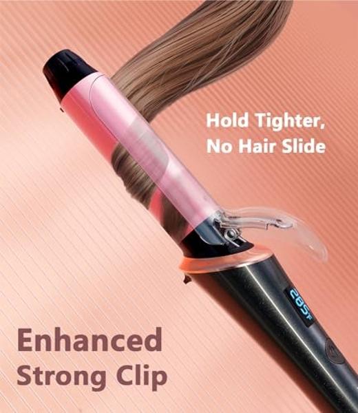 CIVEYA 1 Inch Travel Curling Iron, Temp Control Mini Hair Curler with Dual Voltage, 5 Adjustable Temperatures, Strong Clip, Auto Shut-off, Swivel Cord, Pink