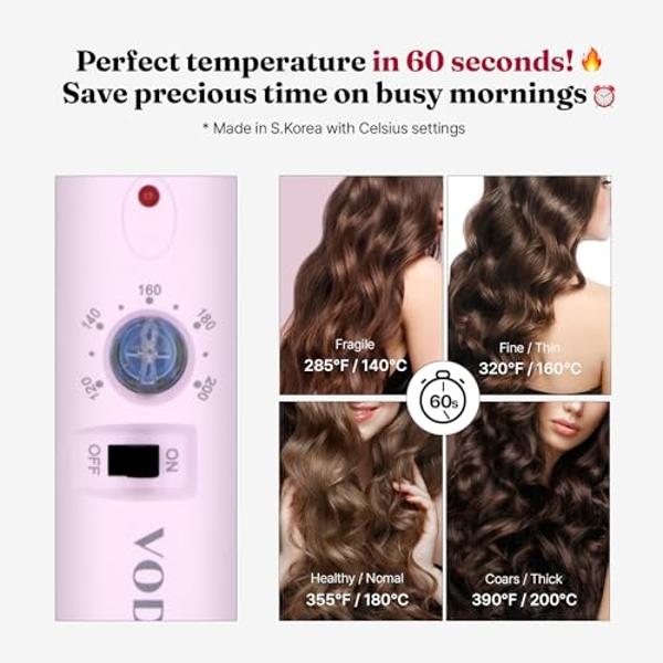 VODANA Professional GlamWave Ceramic Curling Iron, Long-Lasting Natural Curls, Instant Heat, Hair Curler, Curling Wand, Available in USA (1.6 inch, Lavender)