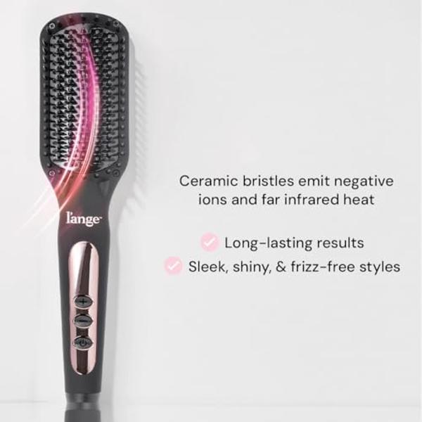L'ANGE HAIR Le Vite Straightening Brush | Heated Hair Tool for Smoother, Frizz-Controlled Look | Dual-Voltage Hot Brush Straightener for Effortless Styling & Shine | Ceramic Standa