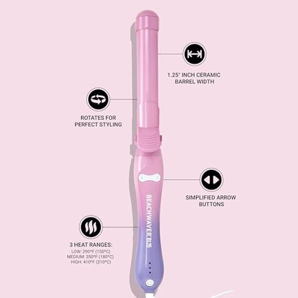 The Beachwaver Co. Beachwaver B1.25 Rotating Curling Iron - Pink Sunset | Automatic 1.25 Inch Ceramic Curling Iron | Auto-Shut Off, Travel-Friendly, Dual Voltage | B-Series (BW17SS