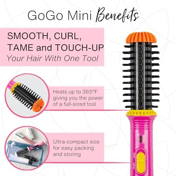 CALISTA GoGo Mini Heated Round Brush | Curl, Touch-Up, De-Frizz, and Style Hair with the Mini 7” Styling Tool | Heats to 365°F | Perfectly Designed Travel Tool | Dual Voltage (Retr