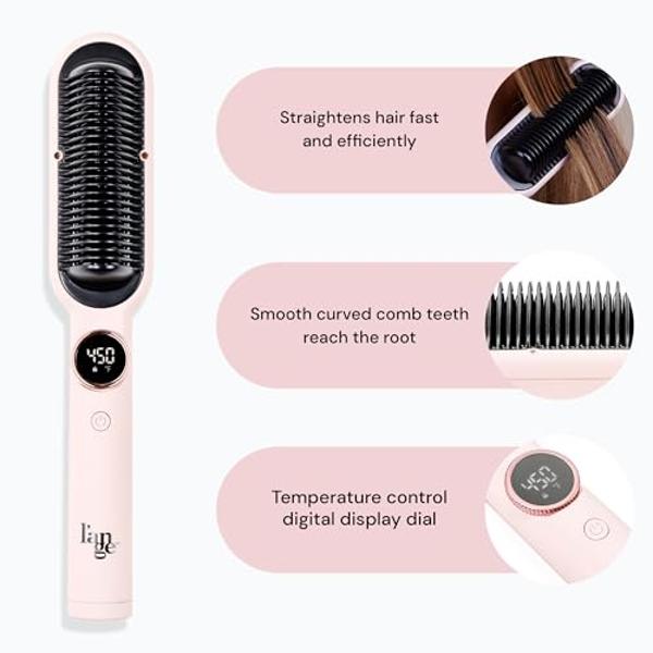 L'ANGE HAIR Smooth It 2-in-1 Digital Hair Straightener Comb with Adjustable Temperature Setting | Hot Comb Straightener for Frizz-Free, Sleek Styles on All Hair Types | (Blush)