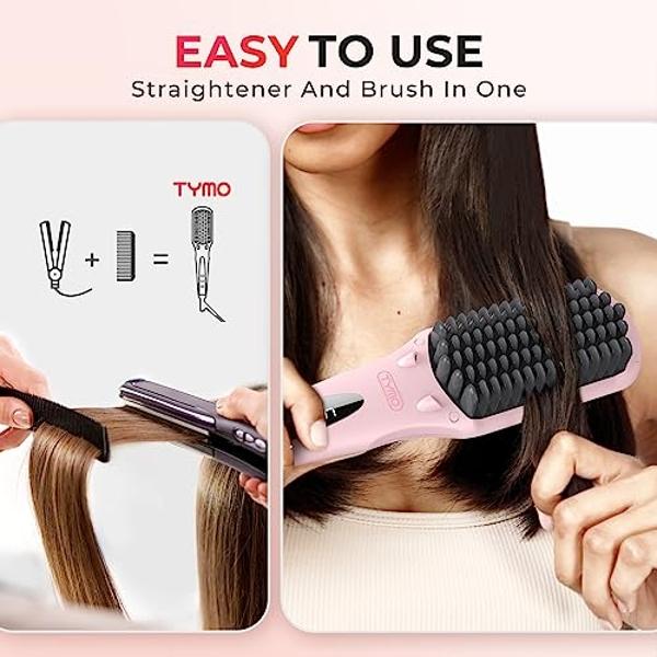 TYMO Ionic Hair Straightener Brush - Straightening Comb with 10M Negative Ions, 25s Heat-up, 16 Temps, Dual Voltage, LED Display | Ceramic Hot Comb Hair Brush Straightener for Wome