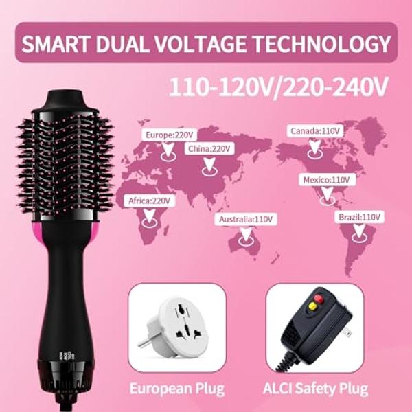 Hair Straightener Brush, TYMO Ring Hair Straightener Comb Straightening Brush for Women with 5 Temps 20s Fast Heating & Dual Voltage, Pink
