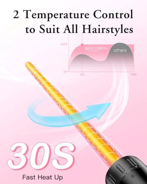 Long Barrel Curling Iron Wand Set, BESTOPE PRO 6 in 1 Curling Wand Set with Ceramic Barrel for Long/Medium Hair, 0.35"-1.25" Interchangeable Hair Wand Curler, Dual Volts, Include G