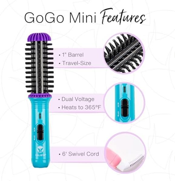 CALISTA GoGo Mini Heated Round Brush | Curl, Touch-Up, De-Frizz, and Style Hair with the Mini 7” Styling Tool | Heats to 365°F | Perfectly Designed Travel Tool | Dual Voltage (Retr