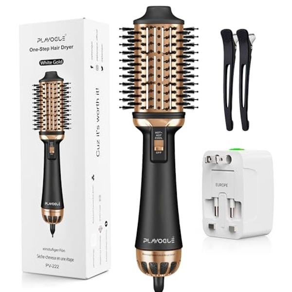 Plavogue Blow Dryer Brush,Dual Voltage Hair Dryer Brush for European Travel, One-Step Hot Air Brush in One with Volumizer & Negative Ionic Anti-frizz, Suitable for Styling, Oval Sh