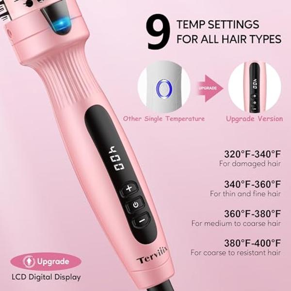 Terviiix 1.25 Inch Thermal Brush Curling Iron, Ceramic 1 1/4 Inch Double MCH Tourmaline Ionic Hair Curler, Digital Display 9 Temperatures Curling Wand Dual Voltage for Traveling