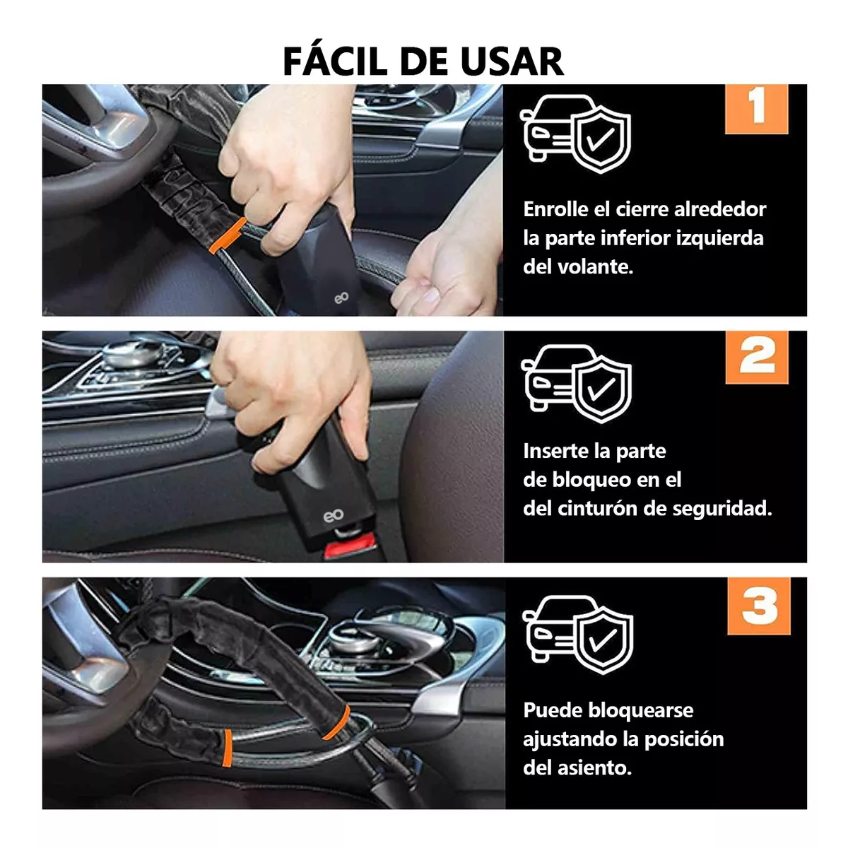 Bloqueo De Seguridad Antirrobo Del Volante Del Coche Negro
