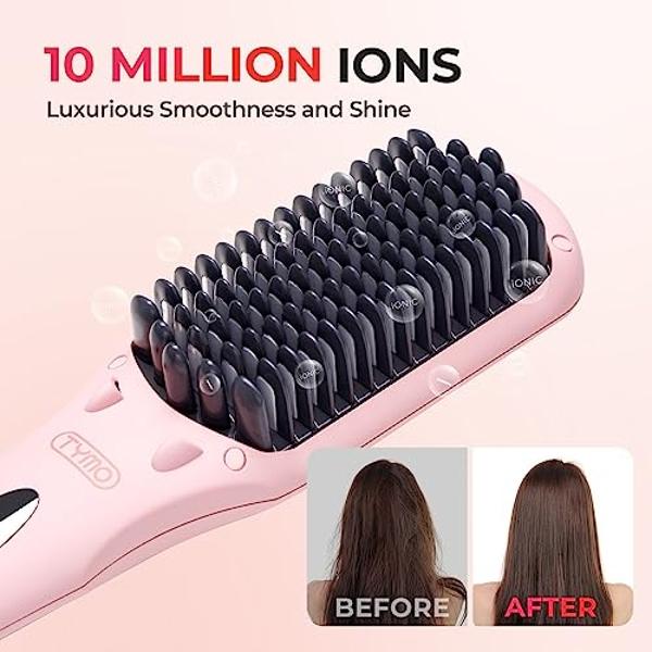 TYMO Ionic Hair Straightener Brush - Straightening Comb with 10M Negative Ions, 25s Heat-up, 16 Temps, Dual Voltage, LED Display | Ceramic Hot Comb Hair Brush Straightener for Wome
