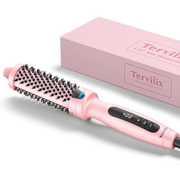 Terviiix 1.25 Inch Thermal Brush Curling Iron, Ceramic 1 1/4 Inch Double MCH Tourmaline Ionic Hair Curler, Digital Display 9 Temperatures Curling Wand Dual Voltage for Traveling
