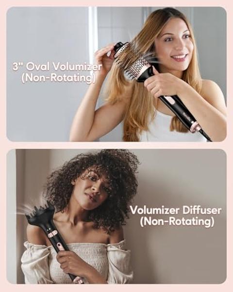 Terviiix 4-in-1 Hot Air Rotating Blow Dryer Brush Kit – 1000W with Rotatable Round Brushes (2 Sizes), Oval Volumizer, and Diffuser – Ideal for Curly Hair, with Arthritis-Friendly B