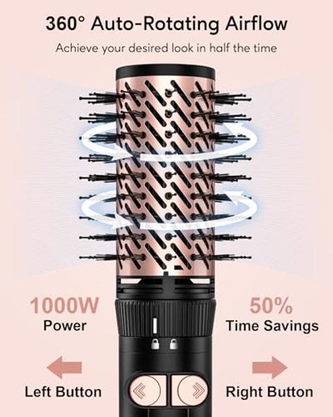 Terviiix 4-in-1 Hot Air Rotating Blow Dryer Brush Kit – 1000W with Rotatable Round Brushes (2 Sizes), Oval Volumizer, and Diffuser – Ideal for Curly Hair, with Arthritis-Friendly B