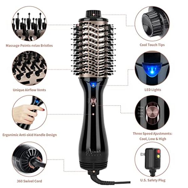 One Step Hair Dryer & Volumizing Hot Air Brush, Blow Dryer, Ceramic Straightener, Curler & Hot Comb 4 in 1 Salon Ionic Brush, Hair Styling Tools, Black