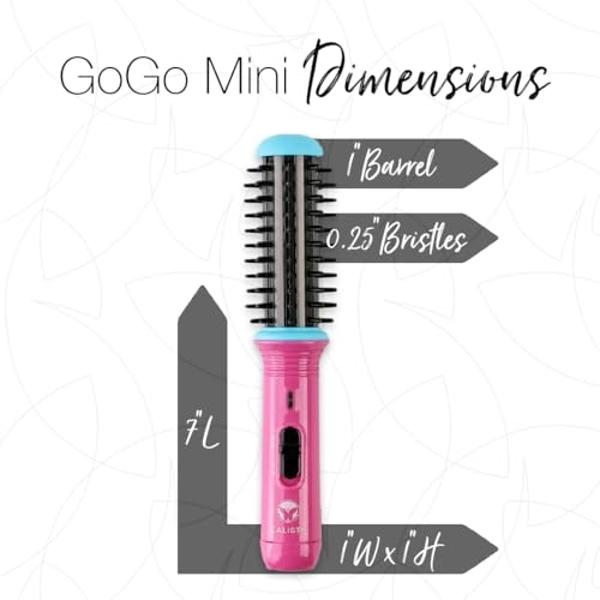 CALISTA GoGo Mini Heated Round Brush | Curl, Touch-Up, De-Frizz, and Style Hair with the Mini 7” Styling Tool | Heats to 365°F | Perfectly Designed Travel Tool | Dual Voltage (Peac