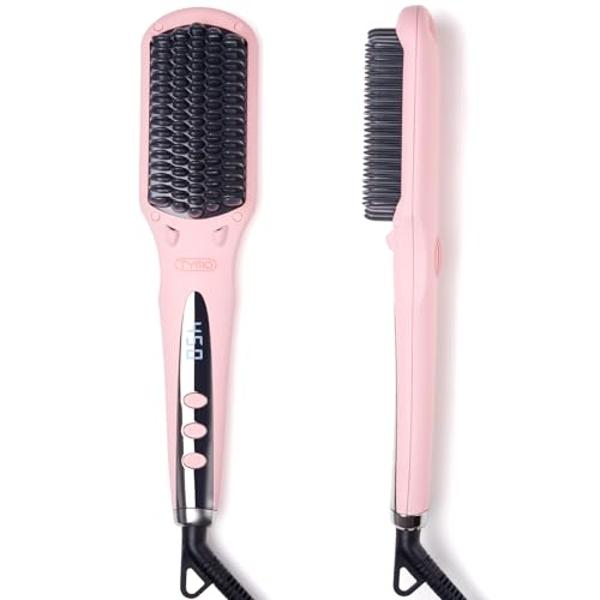 TYMO Ionic Hair Straightener Brush - Straightening Comb with 10M Negative Ions, 25s Heat-up, 16 Temps, Dual Voltage, LED Display | Ceramic Hot Comb Hair Brush Straightener for Wome