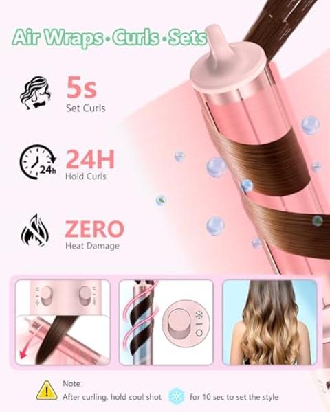 Dual Voltage 5 in 1 Hair Air Styler - Air Wrap Curler with High-Speed Hair Dryer, Straightening & Blow Dryer Brush for Multiple Styling, No Heat Damage Multi-Styler with Travel Cas