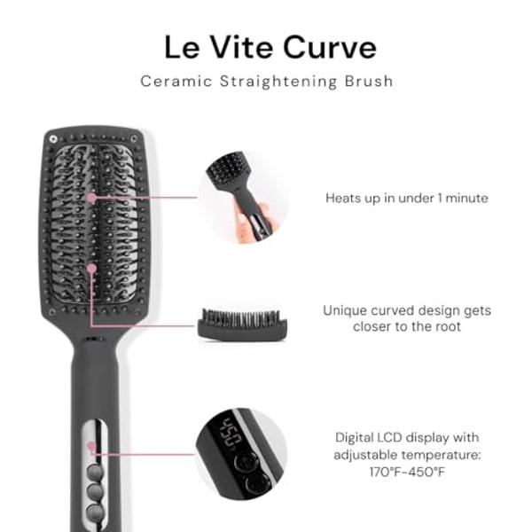 L'ANGE HAIR Le Vite Curve Ceramic Straightening Brush | Heated Straightener Flat Iron for Smooth, Anti Frizz Hair | for All Hair Lengths | Hot Styling Brush for Effortless Straight