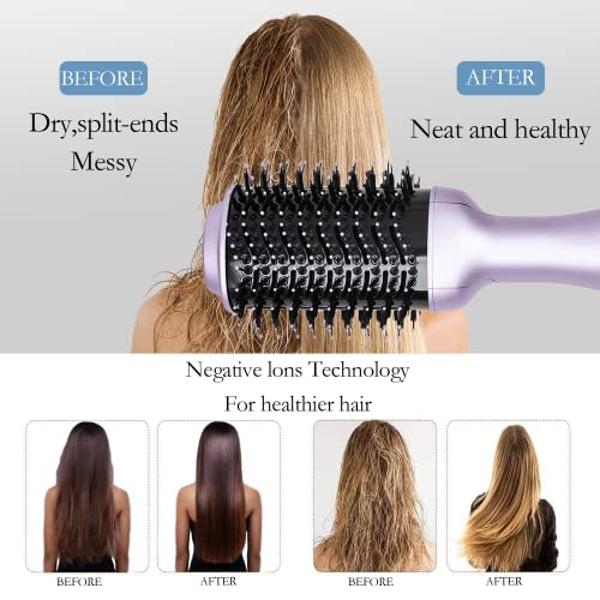 Hair Dryer Brush,Hot Air Brush, Blow Dryer bruch,One Step Hair Dryer and Volumizer with Salon Negative Ionic for Straightening, Professional Brush Hair Dryers for Men and Women (Pu