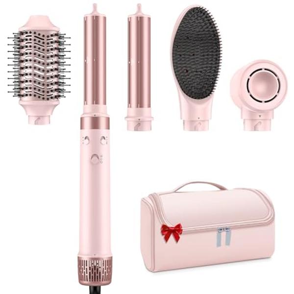 Dual Voltage 5 in 1 Hair Air Styler - Air Wrap Curler with High-Speed Hair Dryer, Straightening & Blow Dryer Brush for Multiple Styling, No Heat Damage Multi-Styler with Travel Cas