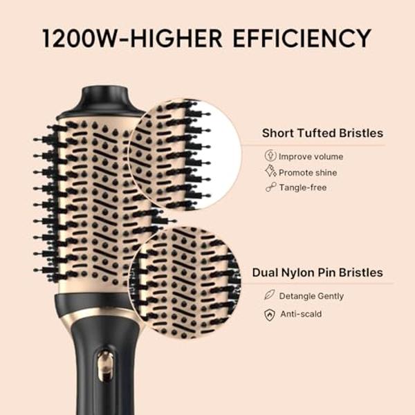 Nycoba Hair Dryer Brush, Multifunctional Hot Air Brush with Adjustable Heat Settings for Different Hair Types, Negative Ion Technology & Quick Drying