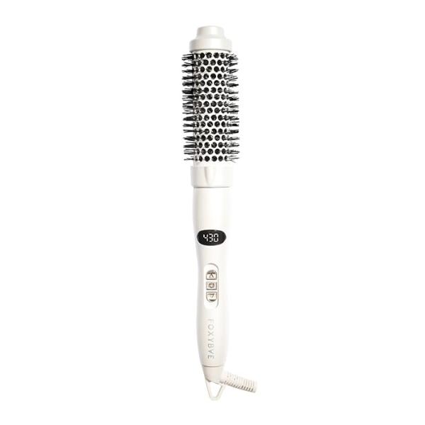 FoxyBae Hottie Hot Round Hair Brush - Curler & Straightener - Ceramic Tourmaline Multi-Styler - Fight Frizz & Adds Volume - 1.25" (Winter White)
