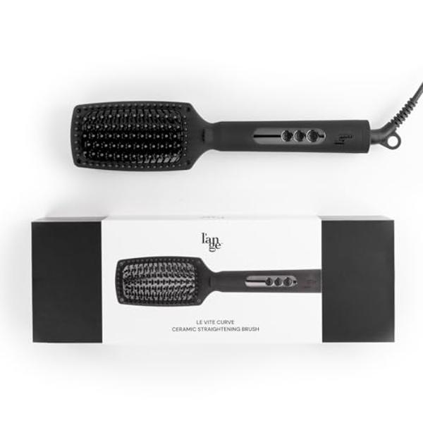 L'ANGE HAIR Le Vite Curve Ceramic Straightening Brush | Heated Straightener Flat Iron for Smooth, Anti Frizz Hair | for All Hair Lengths | Hot Styling Brush for Effortless Straight