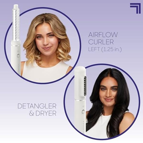 Sharper Image Revel 6-in-1 Airflow Hair Styler – Ionic Multi-Styler with Curling Wand, Detangler, Volumizing & Smoothing Brushes| Air Wrapping Styling Tool| Hot Brush| Straight & C