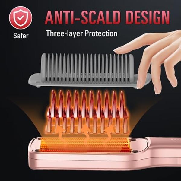 SDLOGAL Hair Straightener Brush, Hair Straightener Comb Straightening Brush for Women, with 5 Temps & Fast Heating, Easy and Fast Salon-Style, Plus Dual Voltage Travel Friendly-(Ro