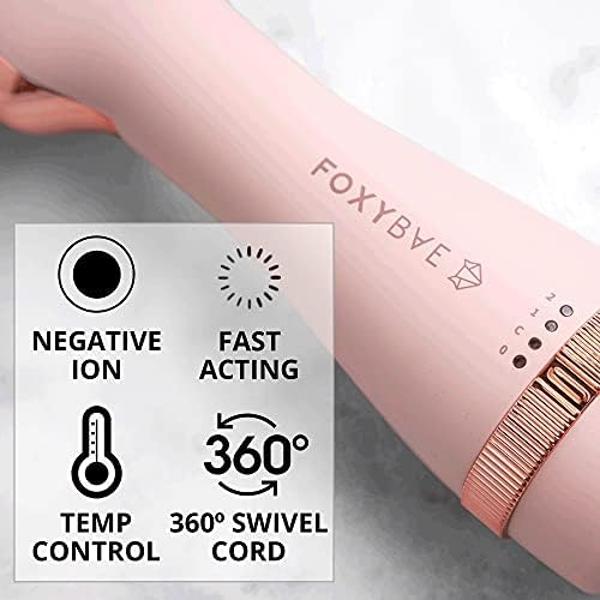 FoxyBae Blowout Hair Dryer Brush 75mm - Ceramic Tourmaline Hot Air Brush for Styling, Curling, and Volumizing - All-in-One Tool (Blush)
