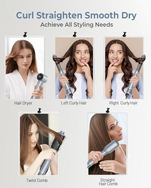 Dual Voltage 5 in 1 Hair Air Styler - Air Wrap Curler with High-Speed Hair Dryer, Straightening & Blow Dryer Brush for Multiple Styling, No Heat Damage Multi-Styler with Travel Cas