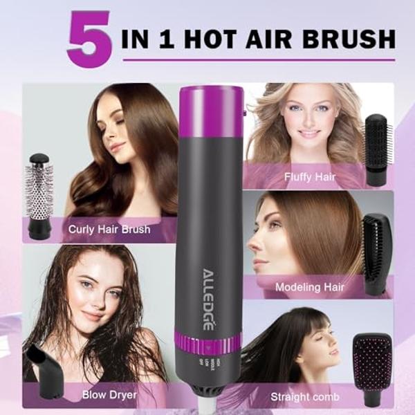 Blow Dryer Brush, Alledge 5 in 1 Hair Thermal Brush and Styler Set for Easy Salon-Style Blowouts with Detachable Negative Ionic Brush Head and Comb for Hair Drying Straightening Cu